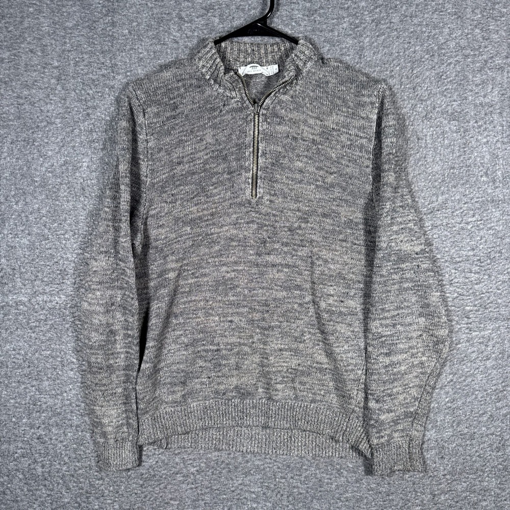 Inis Meain Sweater Mens Small Gray 100% Linen 1/4 Quarter Zip Made in Ireland